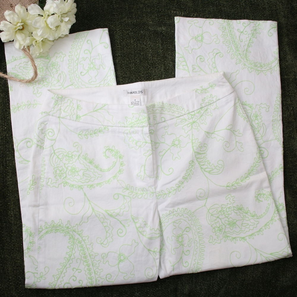 Harold's White Paisley Embroidered Ankle Pants - Picture 1 of 8